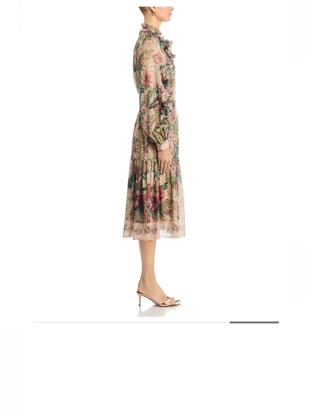 Kobi Halperin Floral Ruffle Midi Dress in Pink and Green - Picture 4 of 6